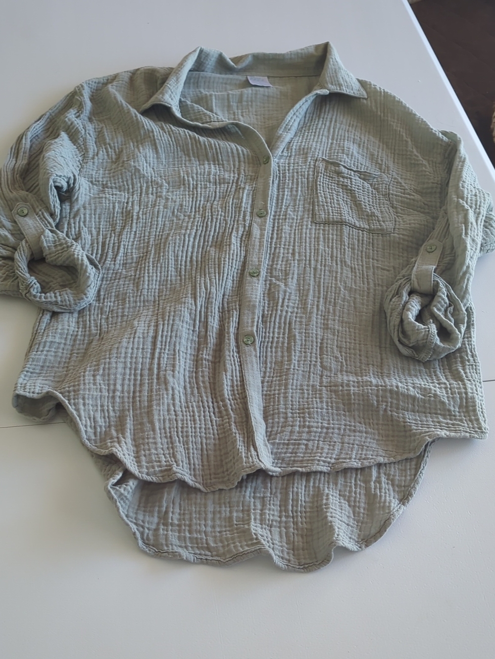 Kona Sol Light Sage Green Gauze Button-Down Shirt